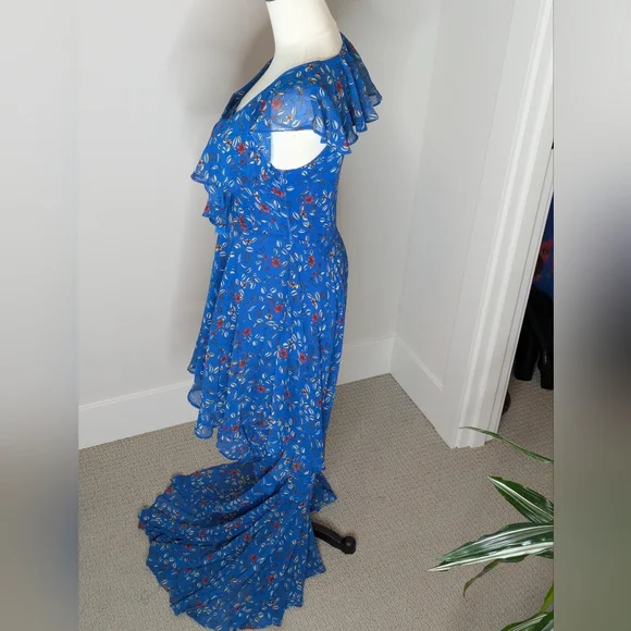 Lulu's Floral Ruffle Hi-Lo Dress Size XS Blue Vacation - Picture 10 of 13